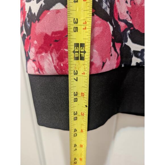 London Times Black Ivory Pink Stripe Rose Print Belt Work Summer Dress Size 12 - Picture 7 of 8